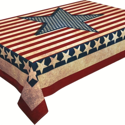 Tablecloth American Flag Rectangle Cover with Vintage Print in 60 x 86 or 60 x 120-Inch Sizes