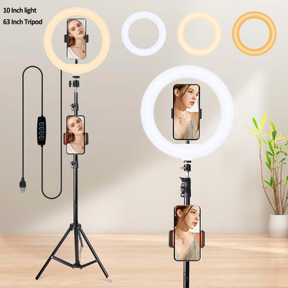LED Ring Light 10/12 Inch with Tripod Stand & Phone Holder – 3 Color Modes, 12 Brightness Levels, USB Powered Selfie Light for Makeup, Photography, Video & Streaming