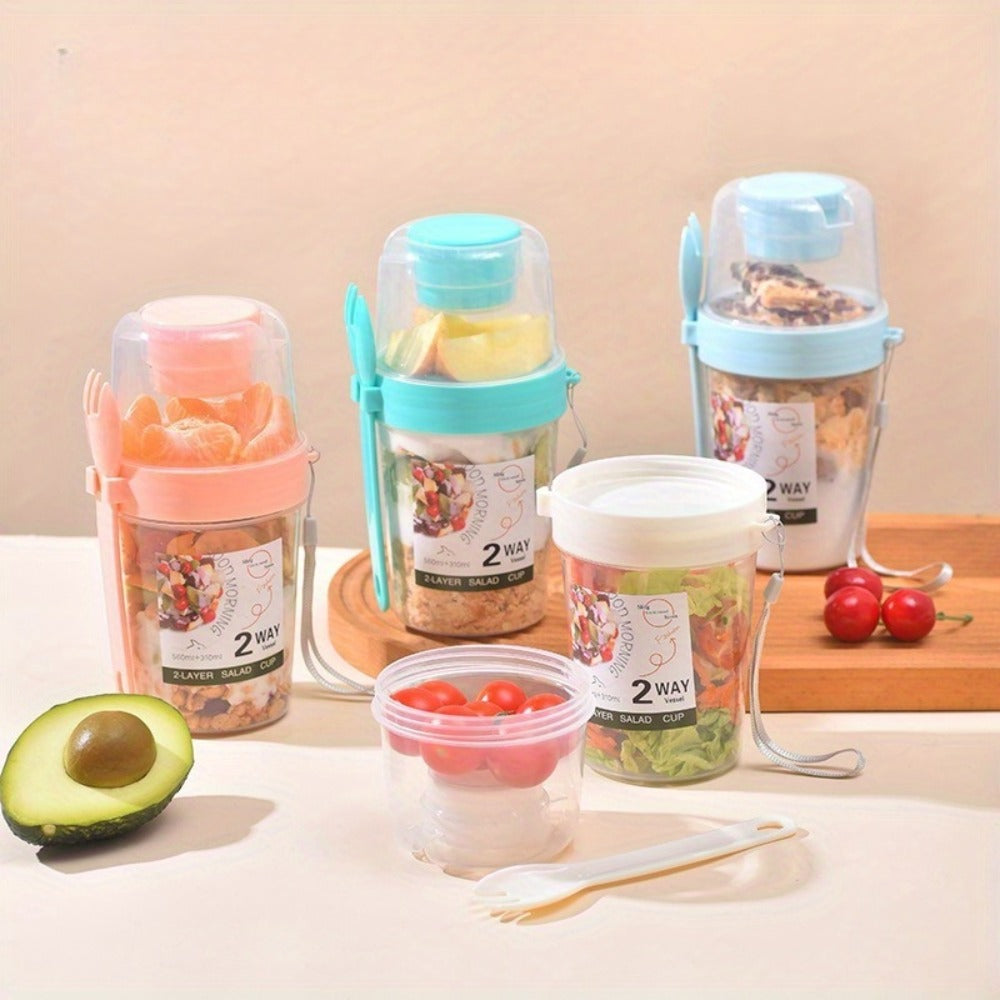 Four-Pack 27 oz Yogurt Parfait Cups with Spoons, Leak-Resistant Lids and Separate Topping Compartments