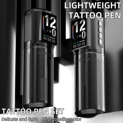 Wireless Tattoo Pen Machine Kit LED Color Screen 2300mAh Battery — Rotary Tattoo Gun with 10 Cartridge Needles 11 Inks Aluminum Alloy Pen Complete Beginner & Artist Tattoo Kit BT29