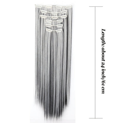Hair Extensions Straight 24-Inch Synthetic Clip-In Set with Six Wefts in Black or Space Gray