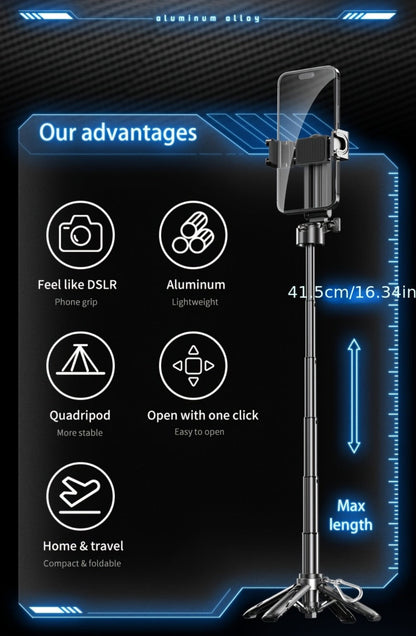 16-Inch Selfie Stick Tripod with One-Click Folding Grip, Rotating Clamp, Remote and Two Colors