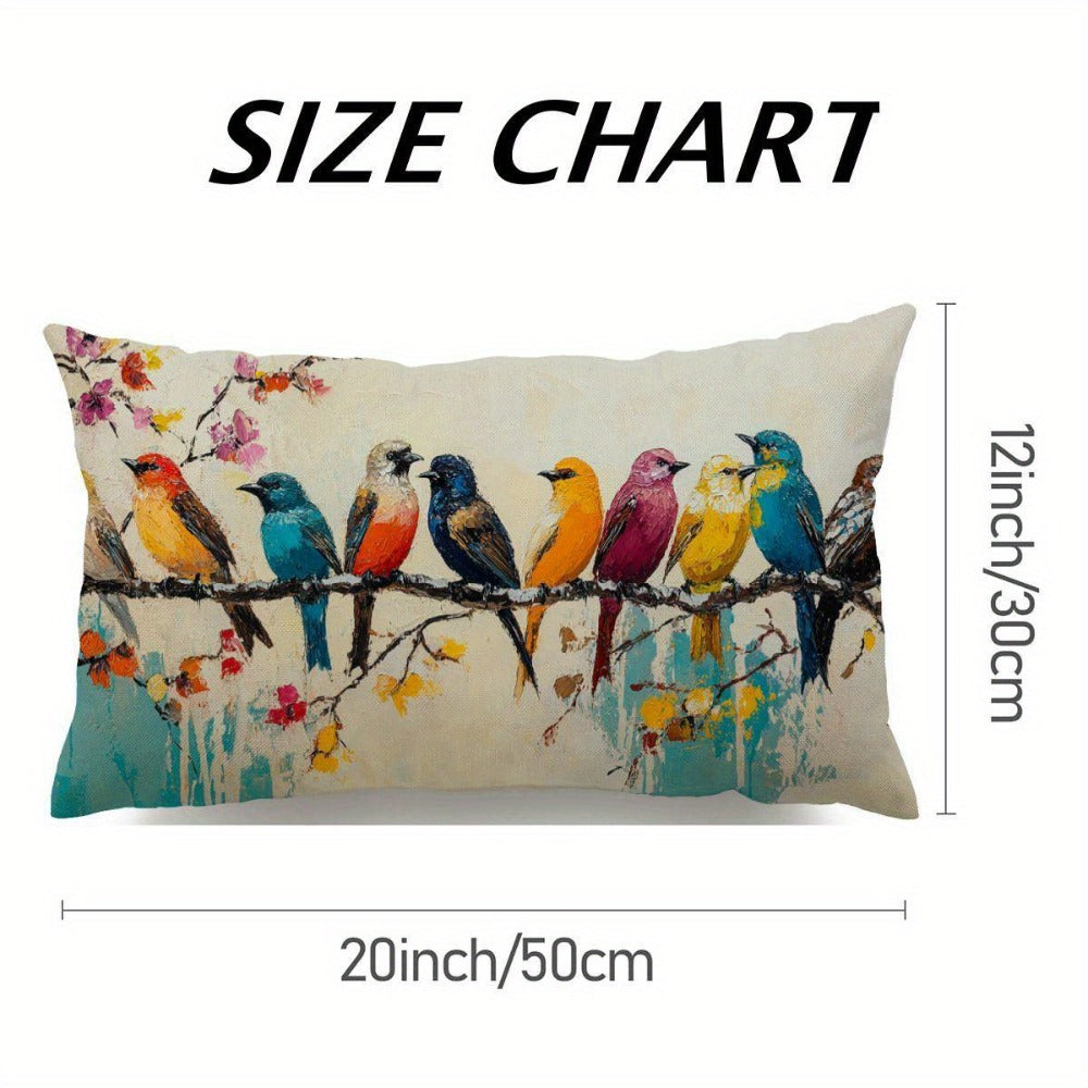 Watercolor Bird Lumbar Pillow Covers, 12 x 20-Inch Cases with Zippers in One- or Two-Piece Packs