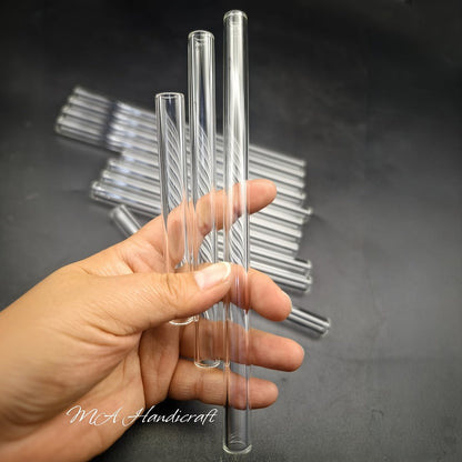 Borosilicate Glass Straws 10pcs Reusable Clear 12mm Wide, Heat Resistant 150°C Dishwasher Safe, Glass Drinking Straws for Hot Cold Drinks Coffee Tea Smoothies Juice, 3 Sizes Available