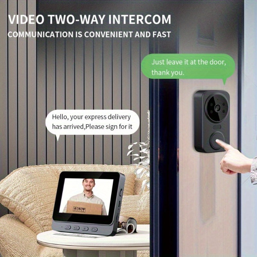 170° Wide Angle Video Doorbell Camera 1080P with 4.3" HD Monitor - No WiFi No App No Subscription, 850nm Night Vision, USB-C Rechargeable, 128GB SD Card Option, Two-Way Audio