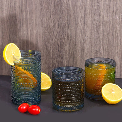 Hobnail Drinking Glasses Set 12pcs – 12oz Highball & 10oz Cocktail Vintage Embossed Boho Glassware for Beer, Juice, Tea, Milk