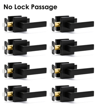 Matte Black Square Door Handle Set – Interior Passage Door Knob for Hall & Closet, Heavy-Duty Left & Right Hand Compatible, Modern Hardware
