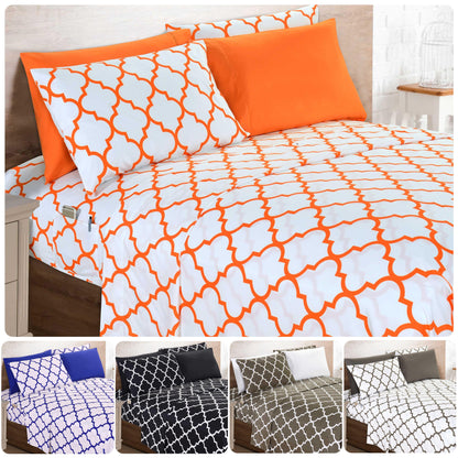 Bed Sheet Set 6-Piece Geometric Trellis, Ultra Soft Microfiber Sheets with 16-Inch Deep Pocket Fitted Sheet, Fade & Wrinkle Resistant, Machine Washable Hotel Quality Bedding for Twin Full Queen King