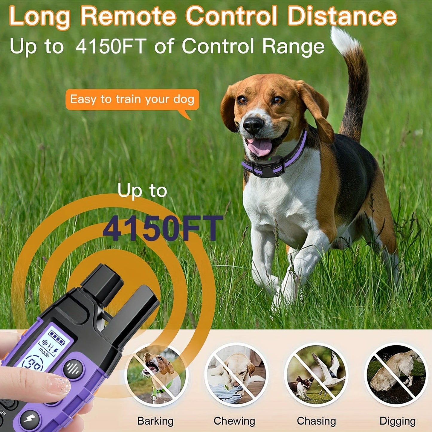 Dog Training Collar with Remote 3300ft Range – Rechargeable E-Collar with Vibration, Static & Beep Modes | Adjustable Nylon Strap for Small to Large Dogs 5–150 lbs | 1 Dog or 2 Dog Options | Purple