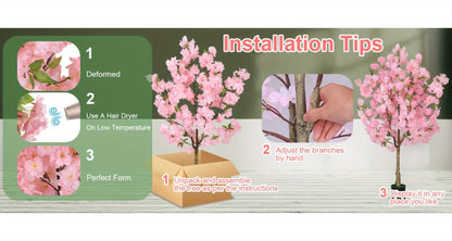 Pink Cherry Blossom Artificial Tree with 6 ft One-Pack Checkout, Black Pot and Branching Flower Display