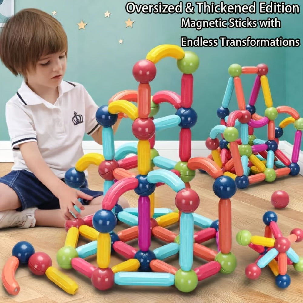 62-Piece Magnetic Stick and Ball Building Set with Multicolor Curved Rods and Round Connectors