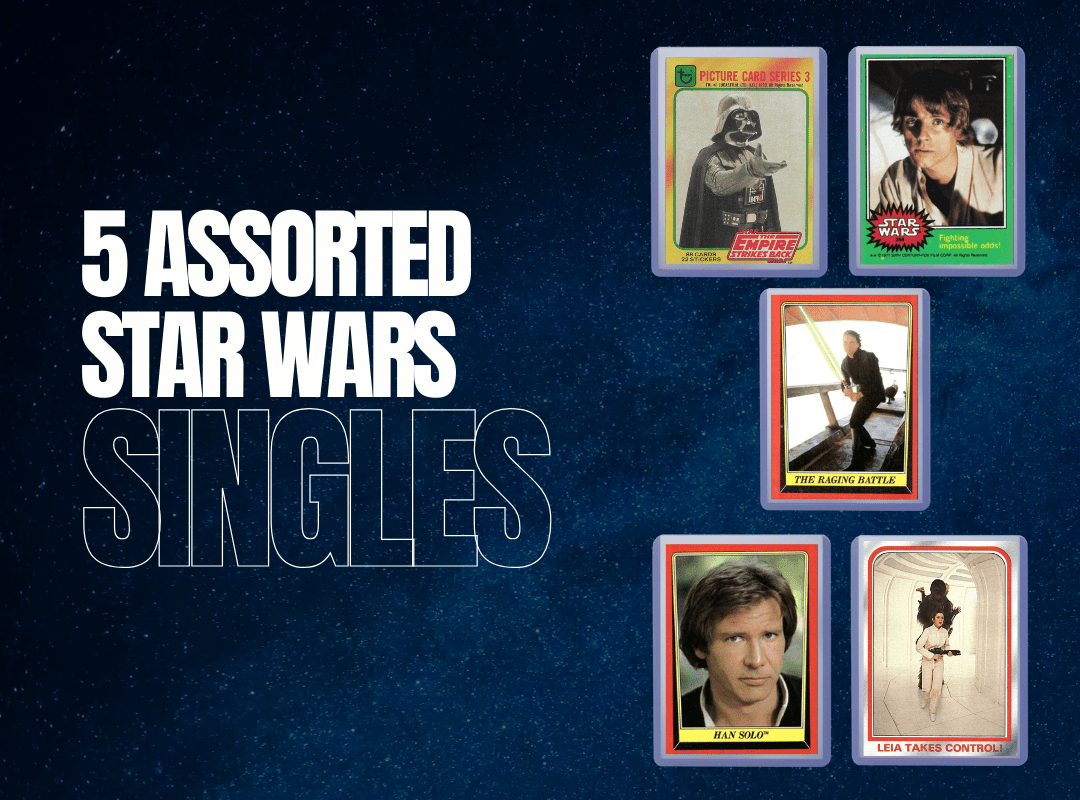 Topps Star Wars Trading Card Assortment, Five Cards from 1977, 1980 and 1983 with Protective Card Savers