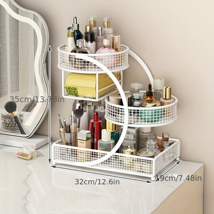 Metal Cosmetic Storage Rack with Makeup Brushes and Black or White Tissue Holder Configurations
