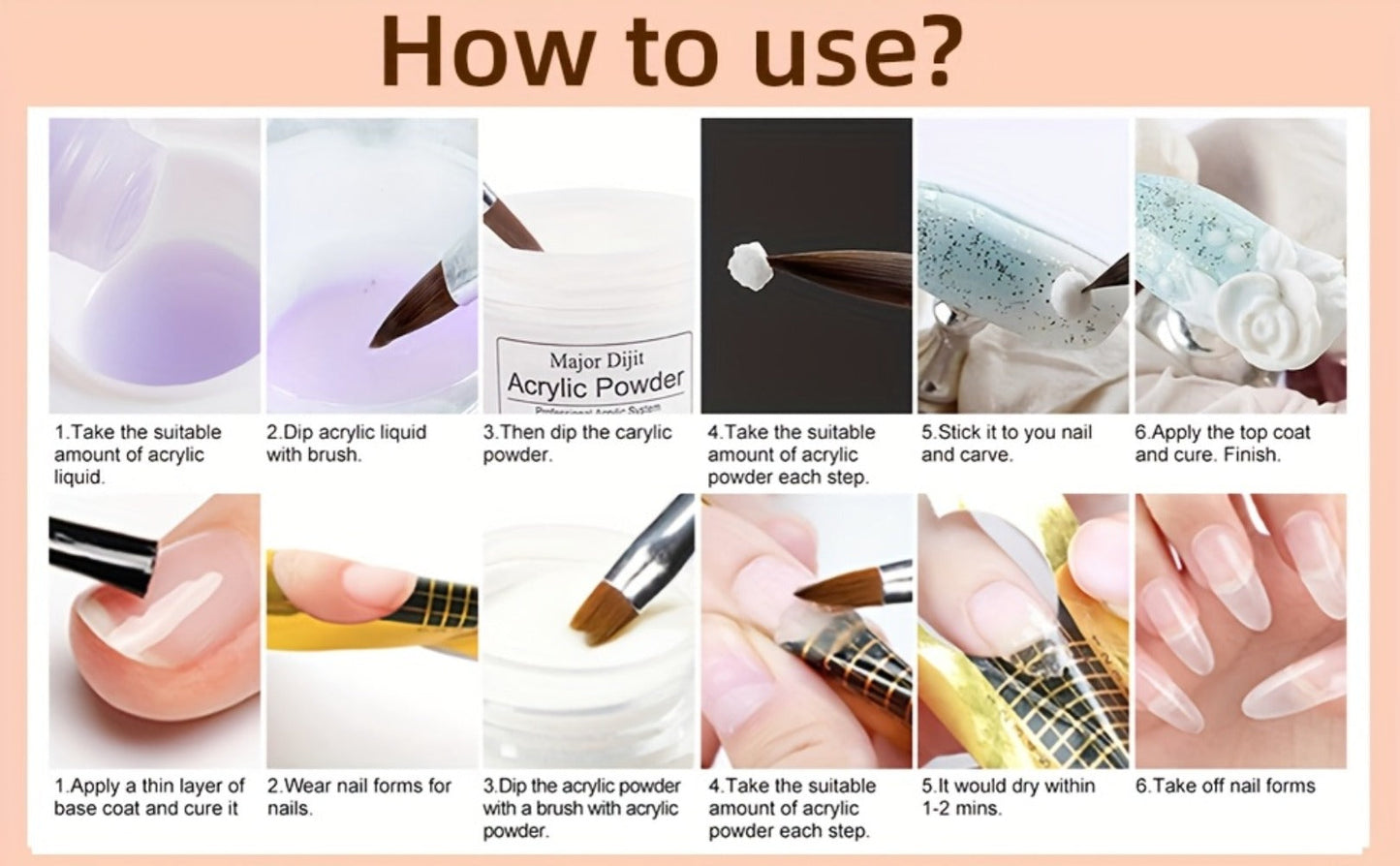 Acrylic Nail Kit with 36W UV LED Lamp, Electric Drill, Three Powders, Glitter Colors, Tips and Manicure Tools
