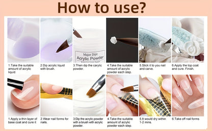 Acrylic Nail Kit with 36W UV LED Lamp, Electric Drill, Three Powders, Glitter Colors, Tips and Manicure Tools