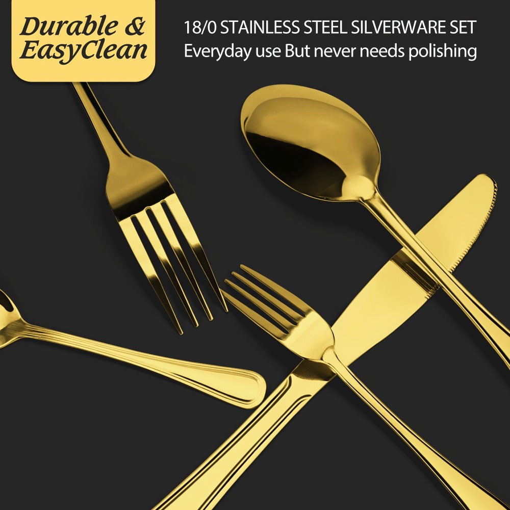 Large Flatware Set with 60-, 65- or 84-Piece Silver, Gold or Black Options and Chopstick Configurations