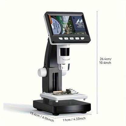 4.3-Inch Digital Microscope in Black or White with Eight LEDs and Compact Stand for Coin and Circuit Board Inspection