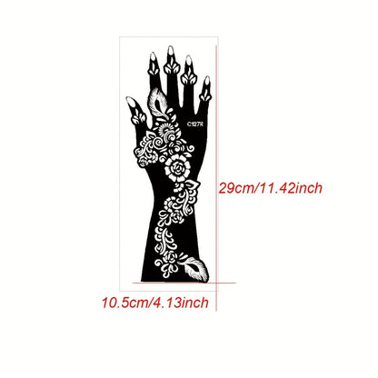 Eight-Piece Hand Tattoo Stencil Set with Long Henna-Style Floral Patterns in SM012 or SM013