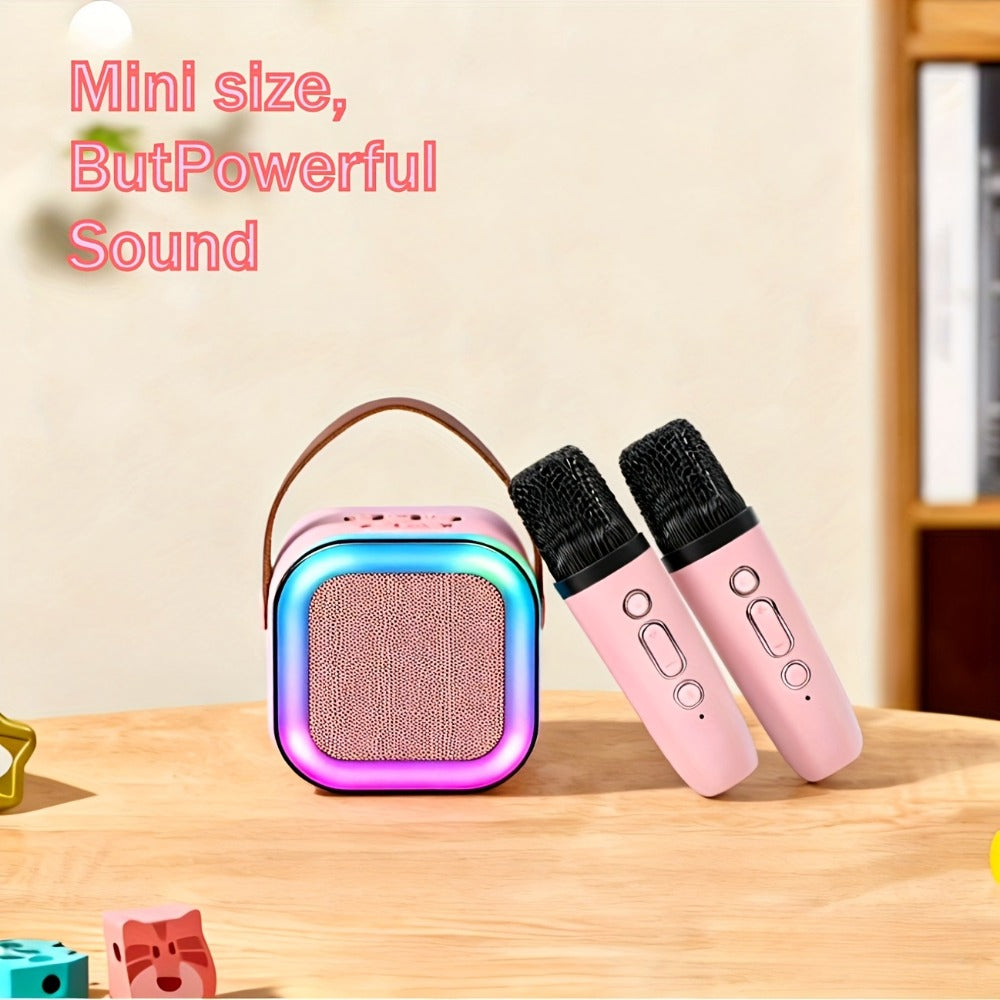 Portable Karaoke Speaker Set with Two Wireless Microphones and Three-Piece Checkout Bundle for Home Events