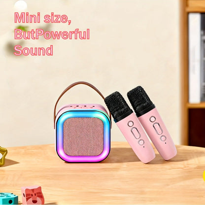 Portable Karaoke Speaker Set with Two Wireless Microphones and Three-Piece Checkout Bundle for Home Events
