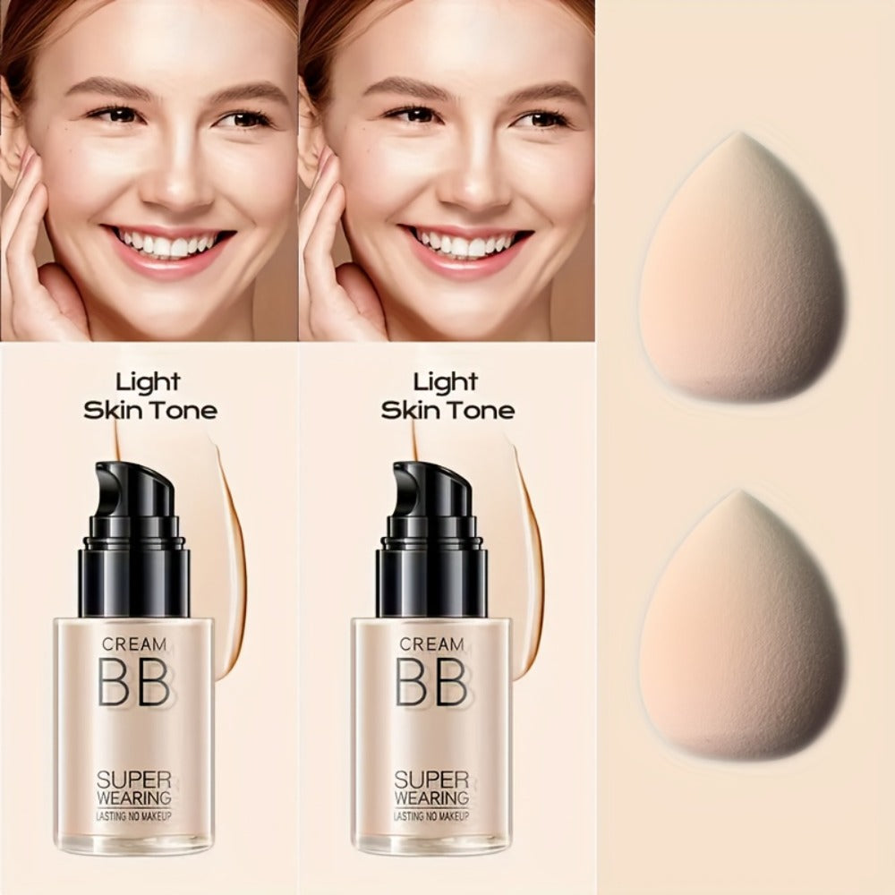 BB Cream Setting Powder Set 2 Pcs with Tools Concealer Oil Free Matte Face Makeup for Women, for Makeup, Travel and Everyday Vanity Use