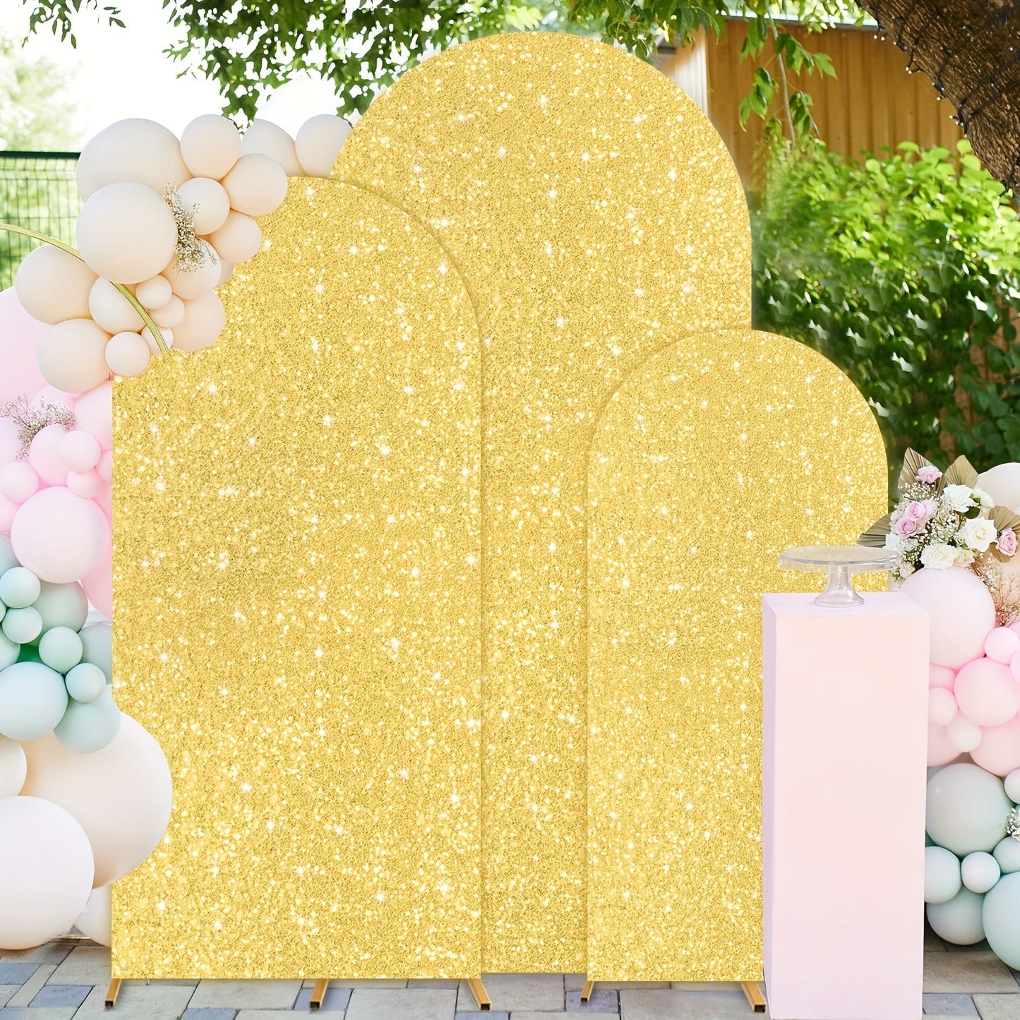 Three-Size Wedding Arch Cover Set for 4, 5 and 6-Foot Frames in Nine Metallic Sequin Color Options