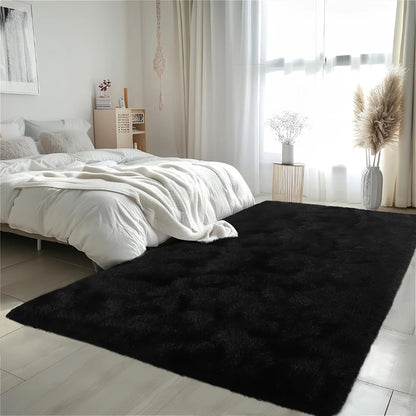 Area Rug Fluffy Faux-Fur Shag in Solid, Tie-Dye and Ombre Colors with Six Retained Room Sizes