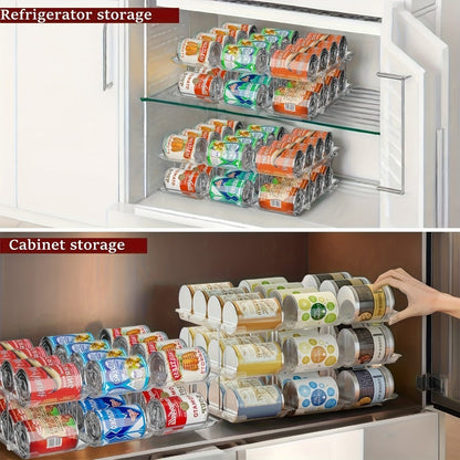 Can Organizer Rack for Pantry Fridge 3-Tier Stackable Rolling 36 Capacity Clear Plastic Automatic Rolling Canned Food Storage Space Saving Kitchen Organizer 3 Sets