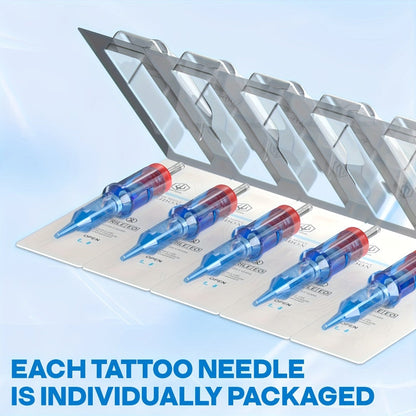 Tattoo Needles 50Pcs Round Liner Shader - POSEIDON V3 12RL 12RS Membrane Safety Stainless Steel Sterile Disposable Cartridge Needles for All Tattoo Machines Beginner & Professional Artists