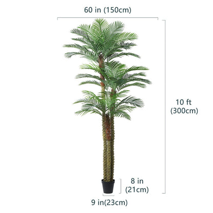Artificial Palm Tree Outdoor 8FT & 10FT – Large UV Resistant Faux Tropical Palm Plant with Cement Base, Realistic Fake Golden Cane Palm for Patio, Poolside, Balcony & Indoor Home Office Decor
