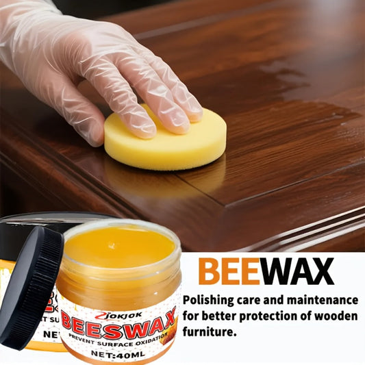 Beeswax Wood Polish – Liquid Furniture Wax for Floors, Desks & Cabinets, Non-Toxic Long-Lasting Gloss, Multi-Surface Wood Restorer with Sponge