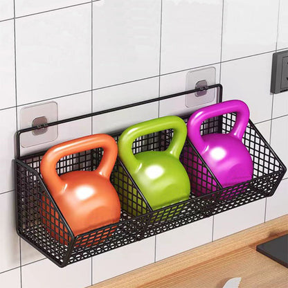 Black Wall-Mounted Wire Storage Basket with Open Front in Two- or Three-Grid Width Options