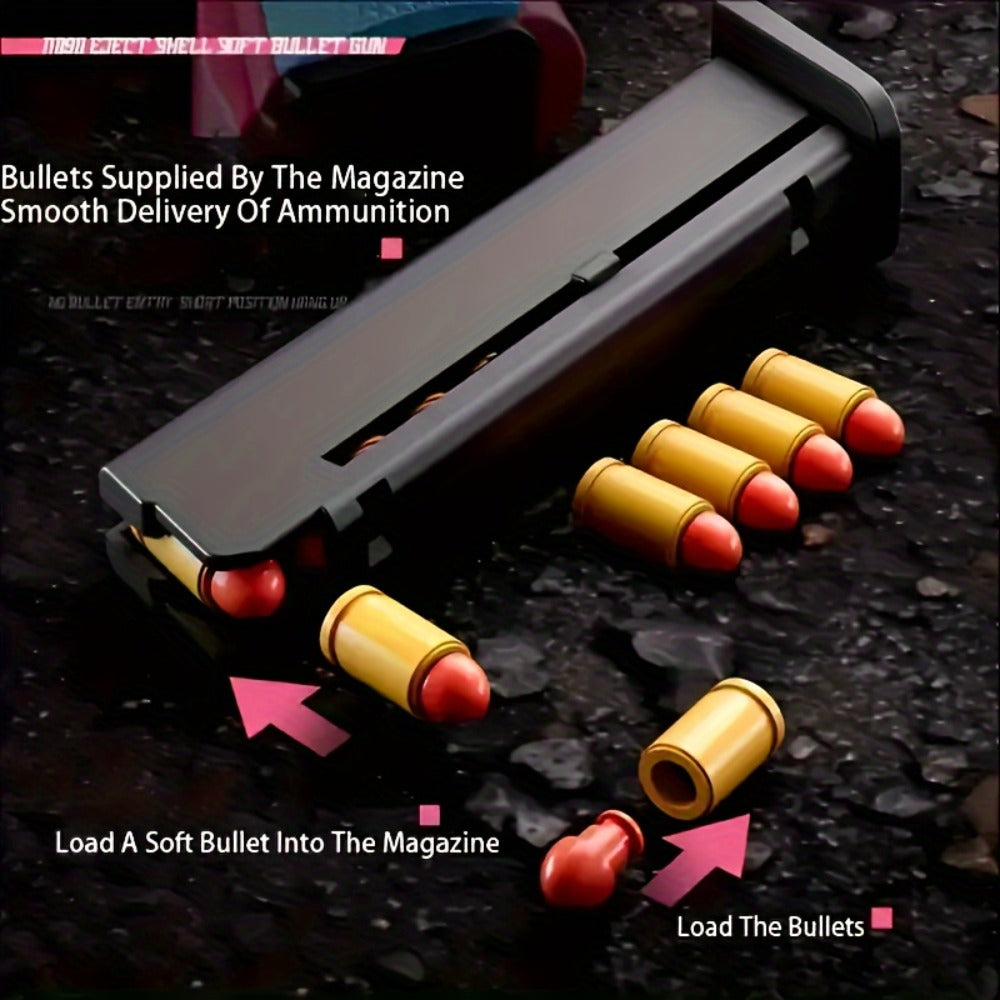 Soft Bullet Toy Gun with 120 Shells & Ejecting Shell System – Semi-Auto Rapid-Fire Pistol for Boys, 2 Magazines, Indoor Outdoor Shooting Game, Birthday Gift for Kids Ages 6+