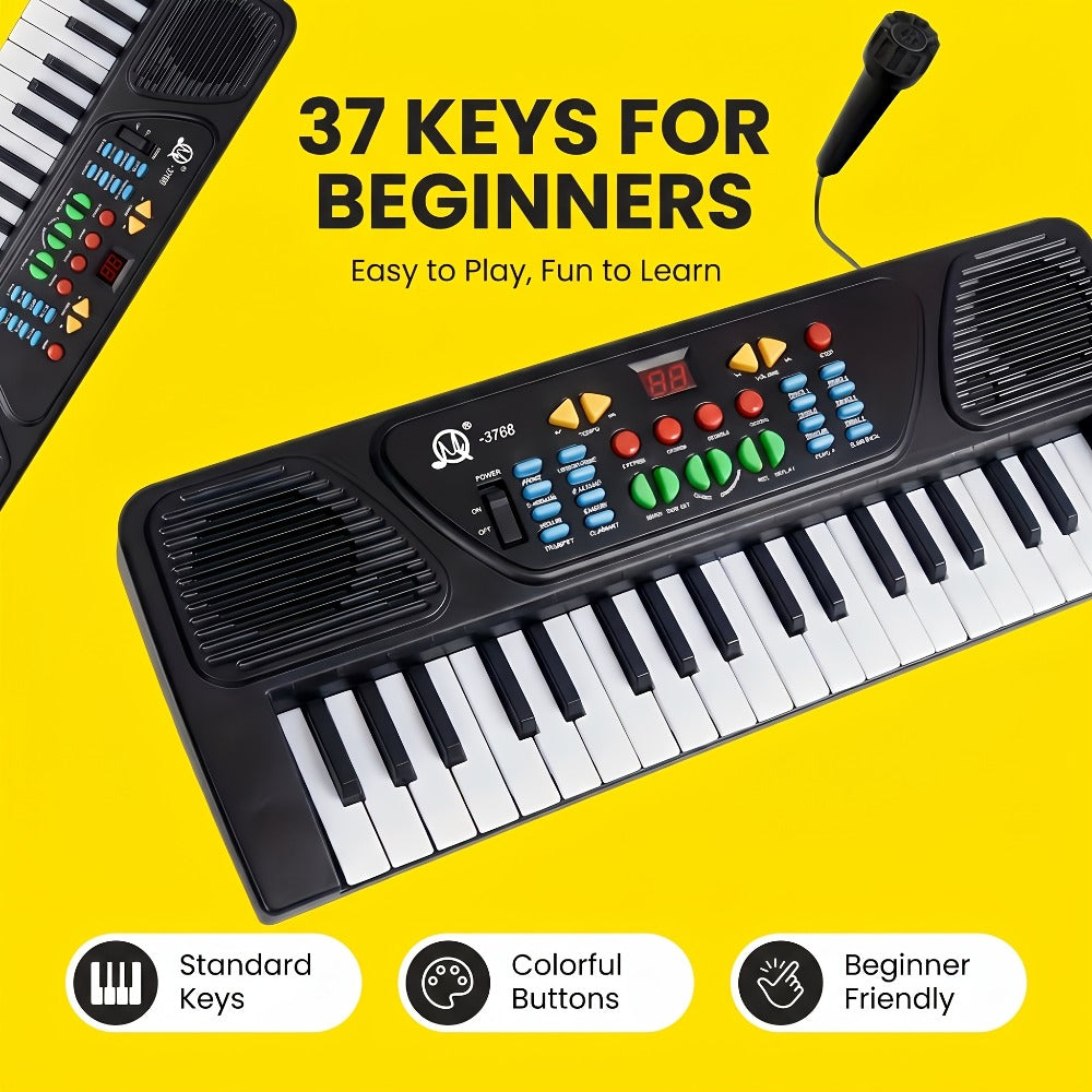 Kids Electronic Keyboard with Microphone, Black, Music Learning Toy for Boys & Girls, Sing-Along Piano Instrument, Educational Birthday Christmas Gift for Children Ages 3+