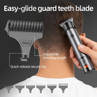 Hair Clipper Cordless Type-C Trimmer with LCD Display, Six Guide Combs and Two Finish Options