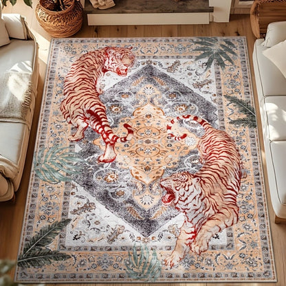 Area Rug, Tiger and Jungle Forest Print Ultra-Thin Indoor Carpet in Three Colors with Machine-Wash Care