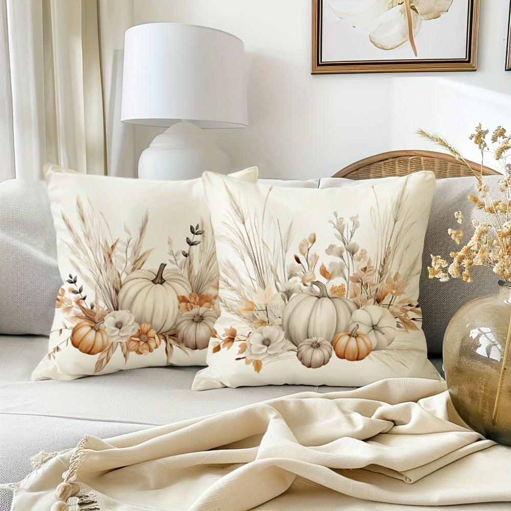 Autumn Pumpkin Throw Pillow Covers, Set of Four 18 x 18-Inch Polyester Cases with Hidden Zippers