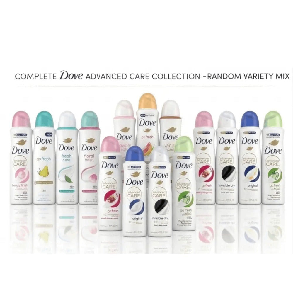 Dove Advanced Care Deodorant Spray Assortment, 150 ml Cans with Three-, Six- or Twelve-Count Options