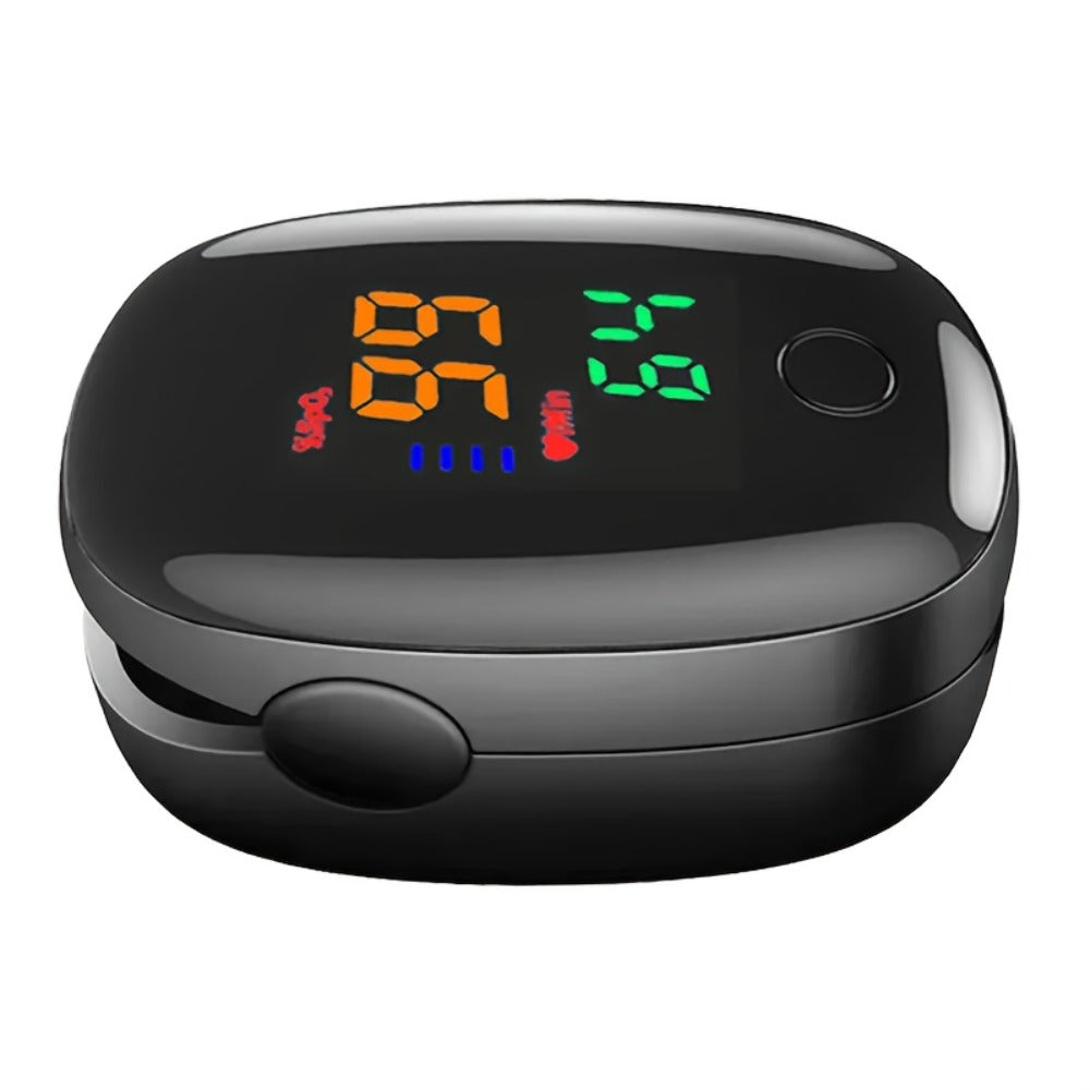 Black Fingertip Pulse Oximeter with Two-Way Color Display and Single-Piece Checkout Option