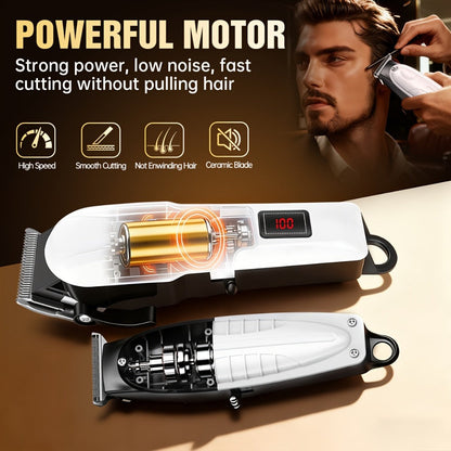 Hair Clippers & Trimmers White Grooming Set with LCD Screens, USB-C Charging and One, Two or Three Pieces