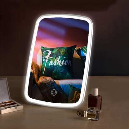Makeup Mirror Portable Folding LED Stand with Three Light Colors, Touch Brightness and USB Rechargeable Power