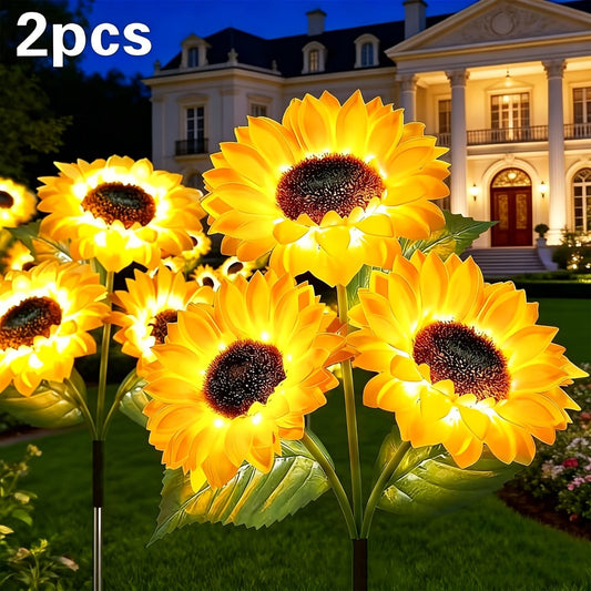 Sunflower Solar Garden Stake Lights 2 Pack - 6 LED Flower Shaped Outdoor Lawn Lights, Dusk to Dawn Auto On/Off, Weatherproof Patio Courtyard Landscape Decor, Mother's Day Birthday Gift for Mom