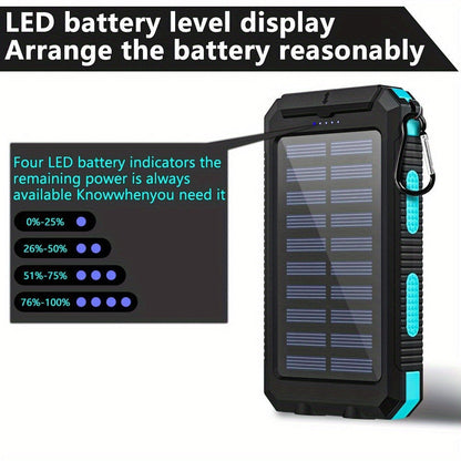Solar Power Bank, 45800mAh QC3.0 Dual-USB Charger with Solar Panel, LED Flashlight and Five Color Options