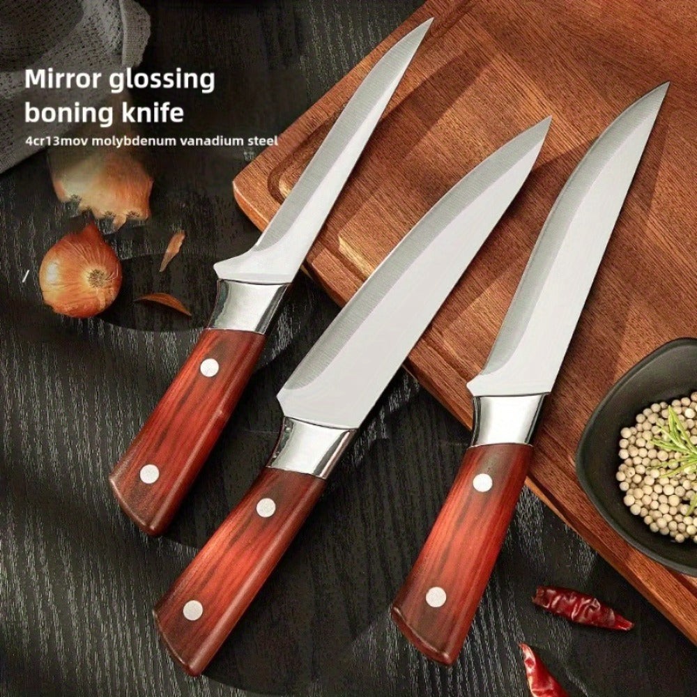 Kitchen Knife Set 3-Piece Hand-Forged Stainless Steel Boning, Fillet and Carving Knives with Optional Sheath