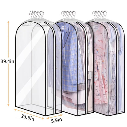 Transparent Zippered Garment Bag Covers in a Three-Piece Set with 32-, 40-, 50- or 60-Inch Sizes