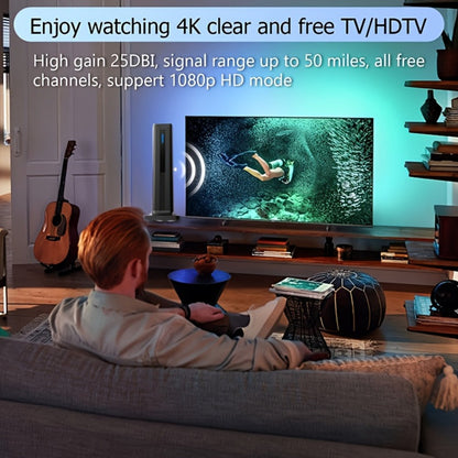 TV Antenna with Magnetic Vertical Base, 16-Foot Coaxial Cable, USB Amplifier and One or Two-Pack Options
