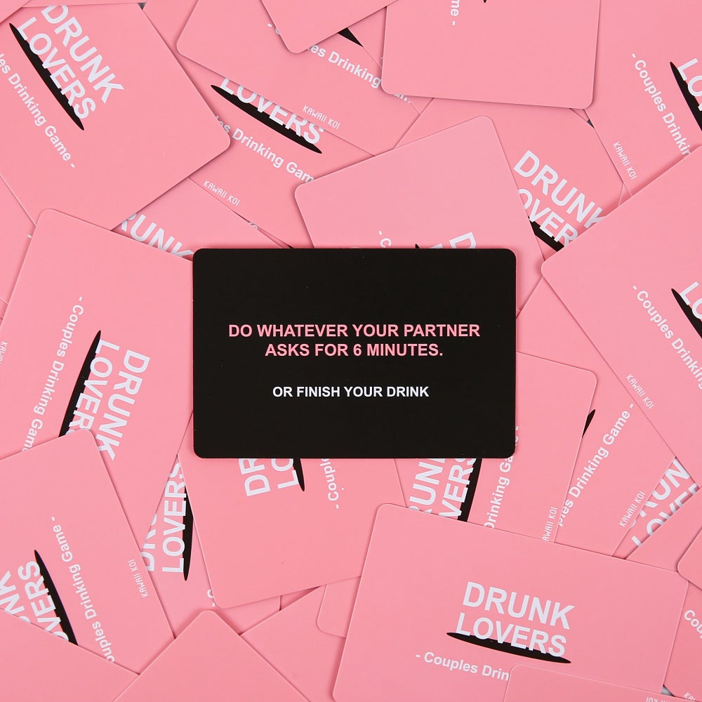 Drunk Lovers Couples Card Game with 54 Prompt Cards Split into 26 Pink and 28 Gray Cards, with Compact Pink Box