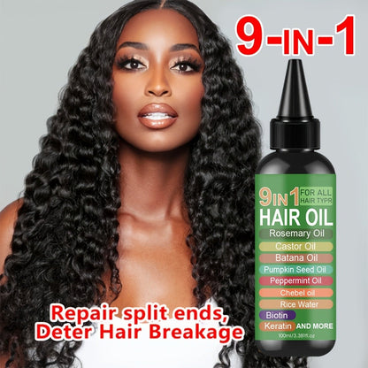 Rosemary 9-in-1 Hair and Scalp Oil, 100ml Nozzle Bottle with Rice Water, Batana, Castor and Biotin Labels