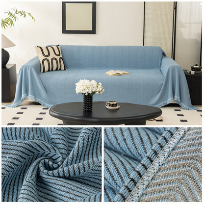 Sofa Cover 71-Inch Herringbone Jacquard Woven Throw with Tassel Fringe in Grey, Coffee, Green or Blue