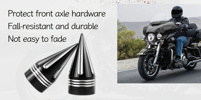 CNC Spike Motorcycle Front Axle Nut Covers Caps 3.6" – Fits Harley Touring Street Glide Road King Electra Glide Tri Glide 2008-Later, Black & Silvery